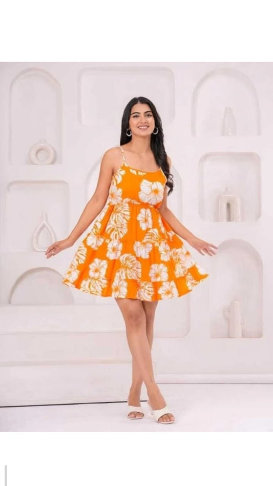 Orange Floral Dress - 2