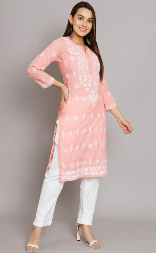 Peach Chikankari Kurti - 2