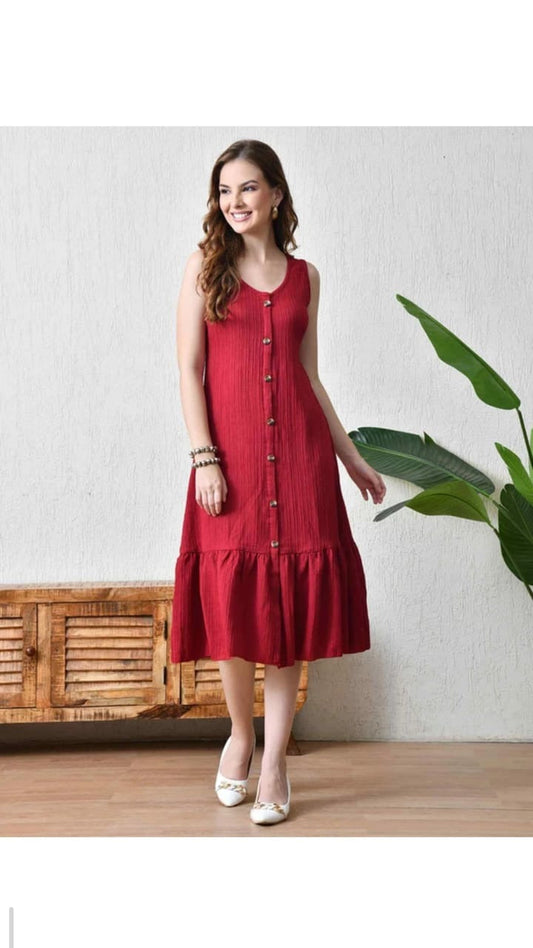 Wine Button Dress - 2