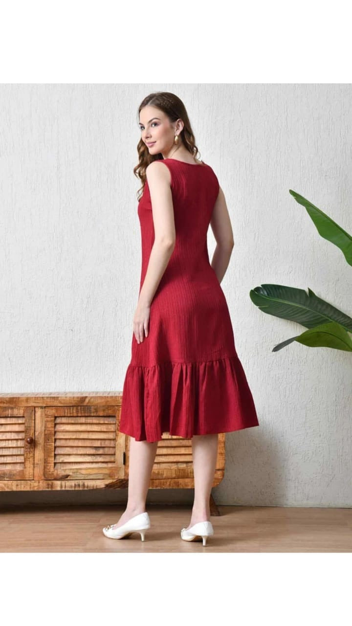 Wine Button Dress - 3