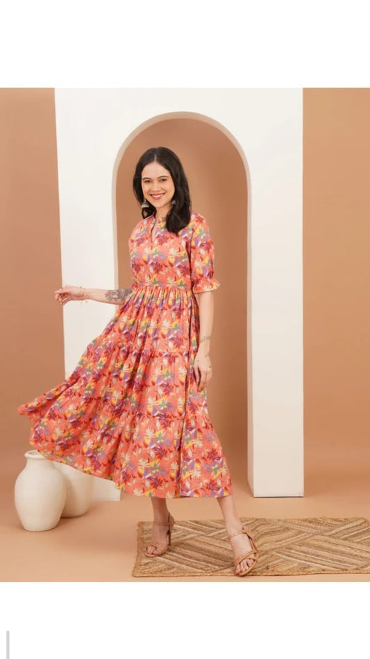 Coral Floral Dress - 1