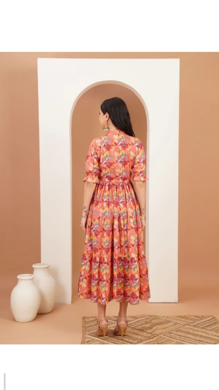 Coral Floral Dress - 3